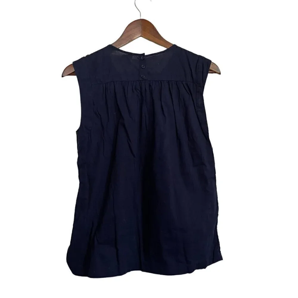 J. Crew Womens Navy Blue Sleeveless Embroidered Yolk Boxy Blouse Size 4